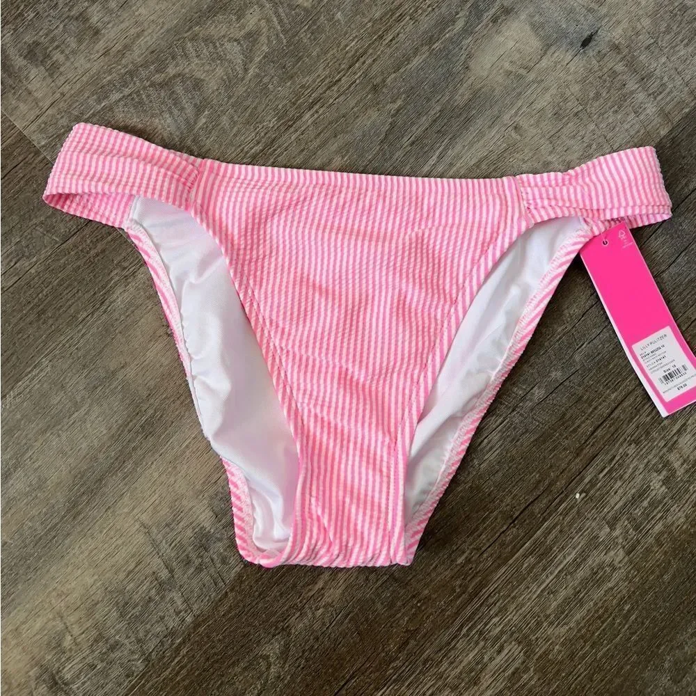 Lilly Pulitzer Clancy Bikini Bottom Citrusy Seersucker in Havana Pink-Size 10
